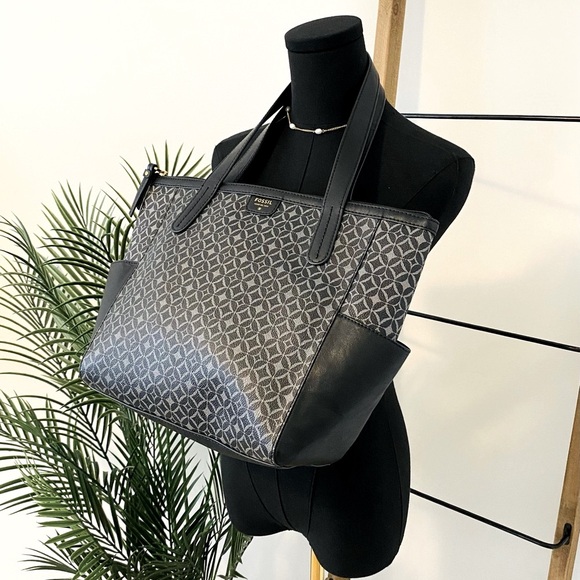 Fossil Handbags - Fossil Black and Gray Geometric Tote Bag, Like New!